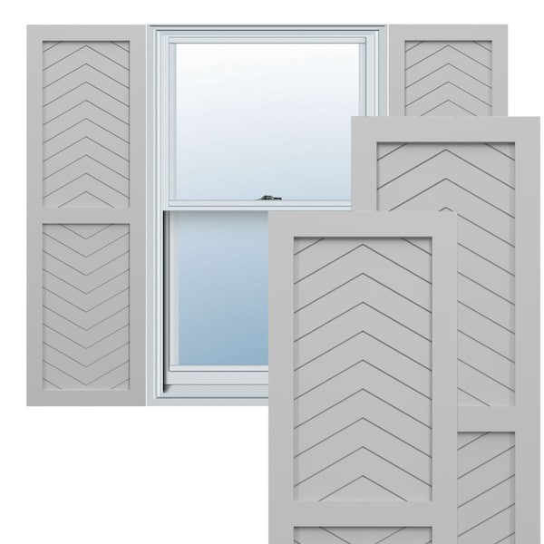 Ekena Millwork True Fit PVC Two Panel Chevron Modern Style Fixed Mount Shutters, Primed, 15"W x 43"H - TFP101CV15X043PR