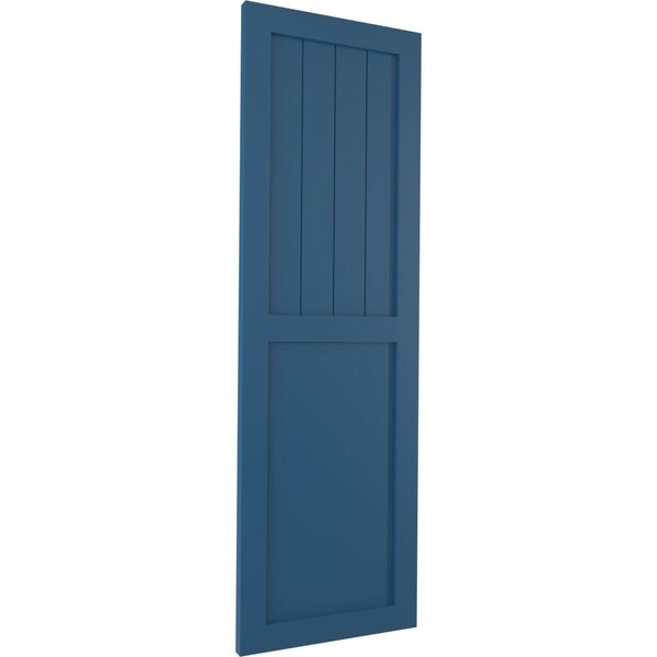 Ekena Millwork True Fit PVC Farmhouse/Flat Panel Combination Fixed Mount Shutters, Sojourn Blue, 18W x 27H, PR - TFP101FC18X027HB
