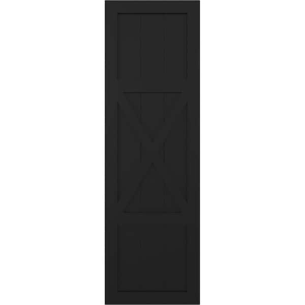 Ekena Millwork True Fit PVC Center X-Board Farmhouse Fixed Mount Shutters, Black , 15W x 67H, PR - TFP107FH15X067BL