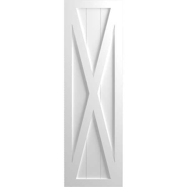 Ekena Millwork True Fit PVC Single X-Board Farmhouse Fixed Mount Shutters, White, 15W x 69H, PR - TFP001FH15X069WH