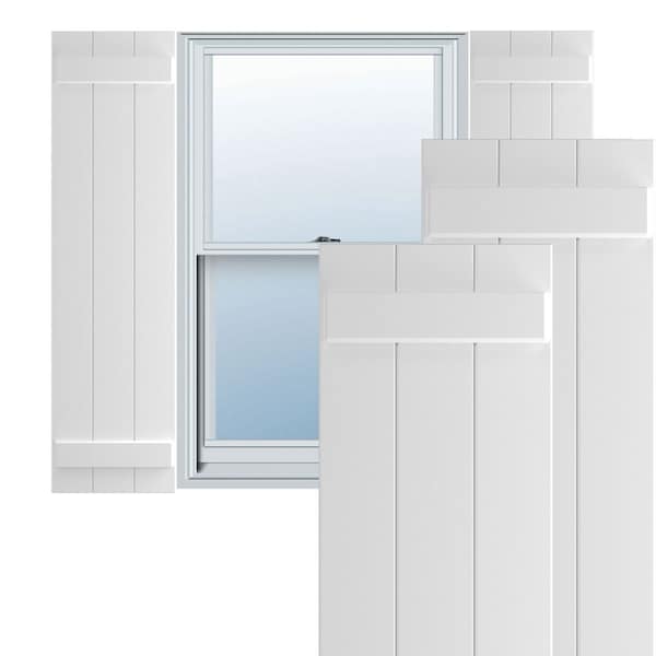 Ekena Millwork True Fit PVC Three Board Joined Board-n-Batten Shutters, Unfinished, 16 1/8W x 32H, PR - TFP101BBF16X032UN