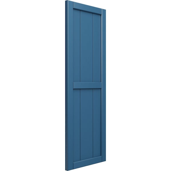 Ekena Millwork True Fit PVC, Three Board Framed Board-n-Batten Shutters, Sojourn Blue, 16 1/8W x 53H, PR - TFP101BF16X053HB
