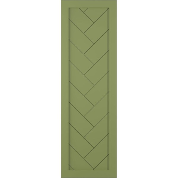 Ekena Millwork True Fit PVC Single Panel Herringbone Modern Style Fixed Mount Shutters, Moss Green, 12W x 35H, PR - TFP001HB12X035MG