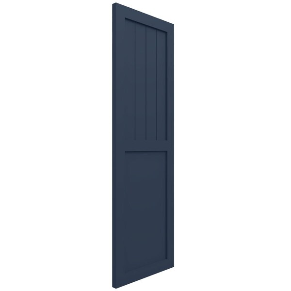 Ekena Millwork True Fit PVC Farmhouse/Flat Panel Combination Fixed Mount Shutters, Starless Night Blue, 18"W x 58"H - TFP101FC18X058OB