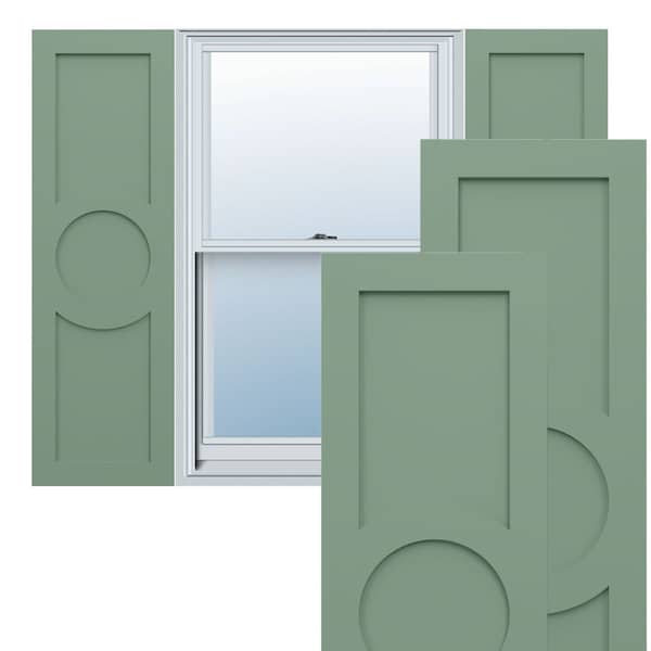 Ekena Millwork True Fit PVC Center Circle Arts & Crafts Fixed Mount Shutters, Track Green, 18W x 68H, PR - TFP001AC18X068TG
