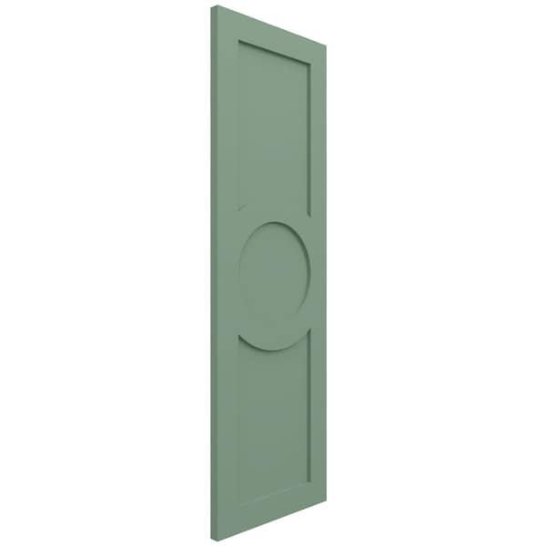 Ekena Millwork True Fit PVC Center Circle Arts & Crafts Fixed Mount Shutters, Track Green, 18W x 68H, PR - TFP001AC18X068TG