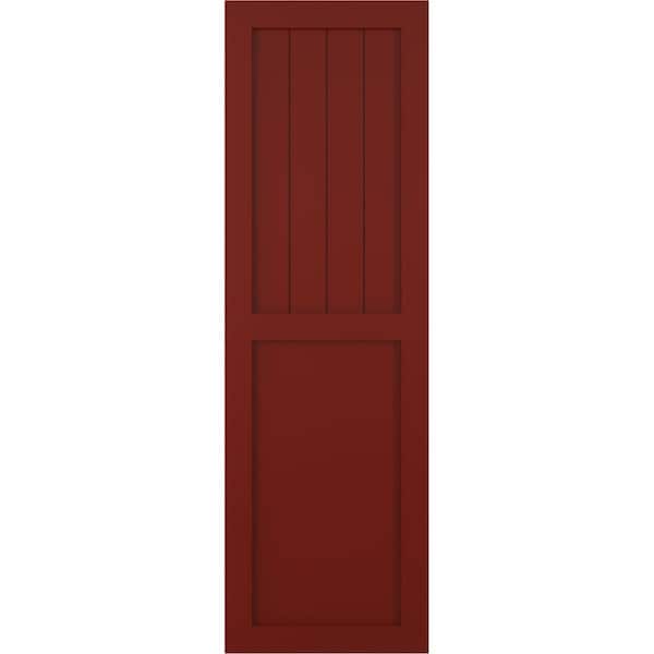 Ekena Millwork True Fit PVC Farmhouse/Flat Panel Combination Fixed Mount Shutters, Pepper Red, 15W x 49H, PR - TFP101FC15X049MR