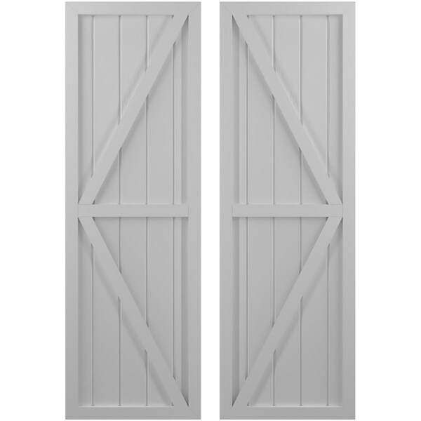 Ekena Millwork Americraft 5-Board Wood 2 Equal Panel Frmd Board-n-Batten Shutters w/ Dubl Z-Bar, ARW102BF518X41PRH - ARW102BF518X41PRH