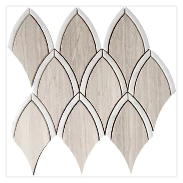 Apollo Tile 9x10 in. Polished Wooden Beige, White Marble, Fish Scale Wall and Floor Tile 3 sq ft/case, 5PK - APLTRL8830A
