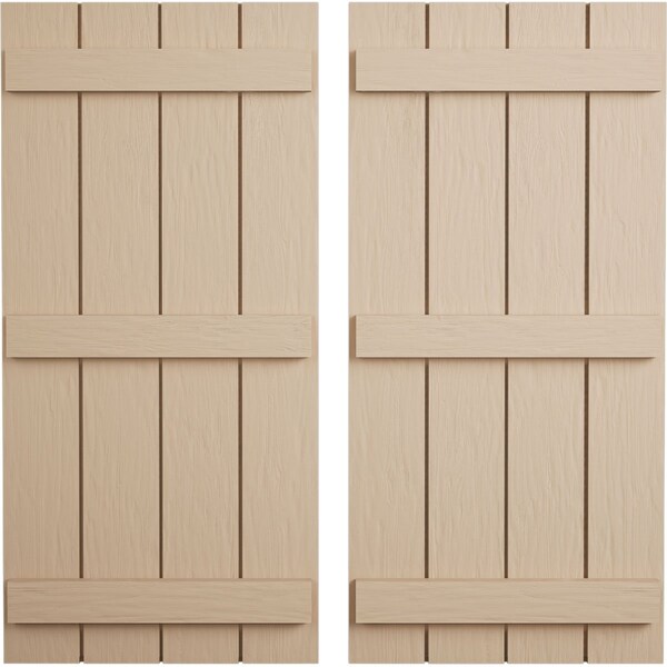 Ekena Millwork Rustic Four Board Joined Board-n-Batten Rough Sawn Faux Wood Shutters, 22W x 56H, PR - SHUBJS22X56RSPR