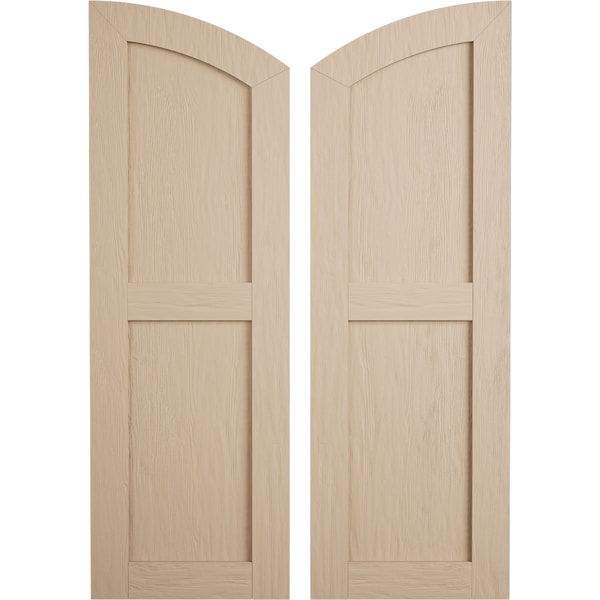 Ekena Millwork Rough Sawn 2 Equal Flat Panel w/Elliptical Top Faux Wood Shutters, 18W x 38H 32 Low Side, PR - SHUFPL18X38RSPR