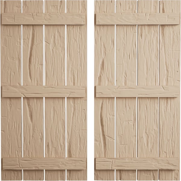 Ekena Millwork Rustic Four Board Spaced Board-n-Batten Hand Hewn Faux Wood Shutters, 23 1/2"W x 64"H - SHUBSS23X64HHPR