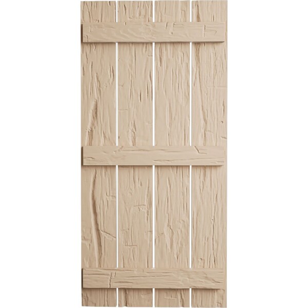 Ekena Millwork Rustic Four Board Spaced Board-n-Batten Hand Hewn Faux Wood Shutters, 23 1/2"W x 64"H - SHUBSS23X64HHPR