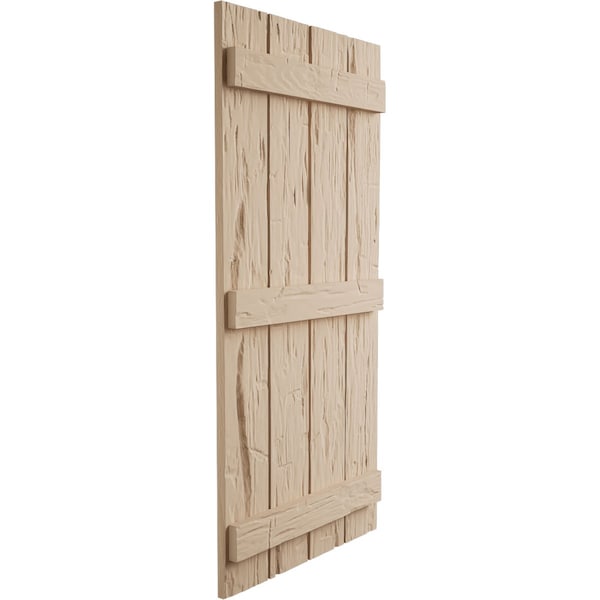 Ekena Millwork Rustic Four Board Spaced Board-n-Batten Hand Hewn Faux Wood Shutters, 23 1/2"W x 64"H - SHUBSS23X64HHPR