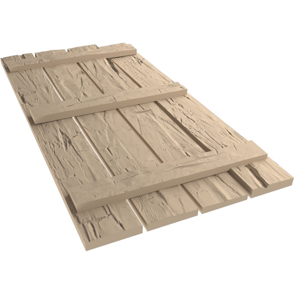 Ekena Millwork Rustic Four Board Spaced Board-n-Batten Hand Hewn Faux Wood Shutters, 23 1/2"W x 64"H - SHUBSS23X64HHPR