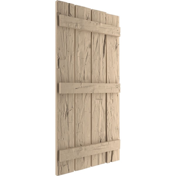 Ekena Millwork Rustic Four Board Spaced Board-n-Batten Hand Hewn Faux Wood Shutters, 23 1/2"W x 64"H - SHUBSS23X64HHPR