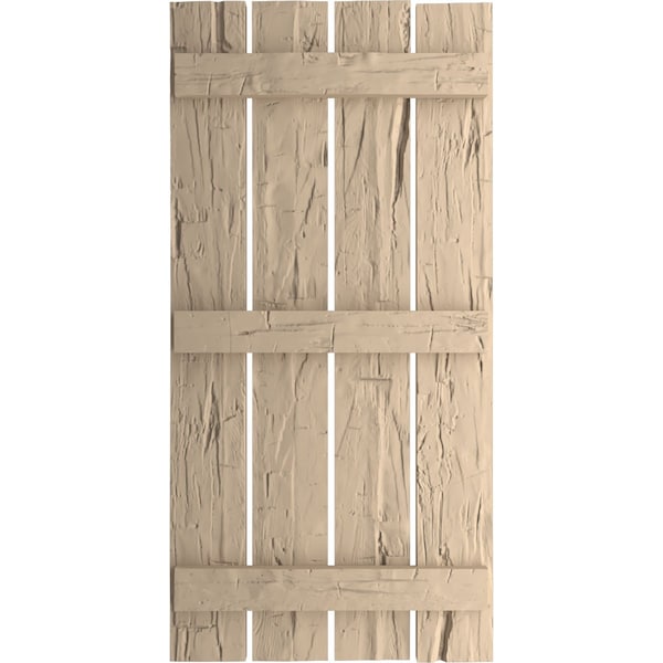 Ekena Millwork Rustic Four Board Spaced Board-n-Batten Hand Hewn Faux Wood Shutters, 23 1/2"W x 64"H - SHUBSS23X64HHPR