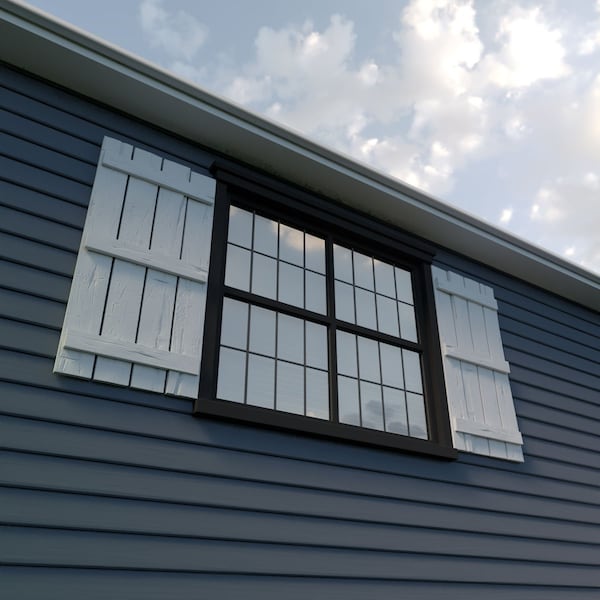 Ekena Millwork Rustic Four Board Spaced Board-n-Batten Hand Hewn Faux Wood Shutters, 23 1/2"W x 64"H - SHUBSS23X64HHPR