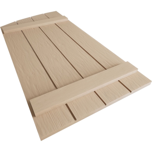 Ekena Millwork Rough Sawn 4 Board Joined Board-n-Batten w/Elliptical Top Faux Wood Shutters, 22W x 50H, PR - SHUBJL22X50RSPR