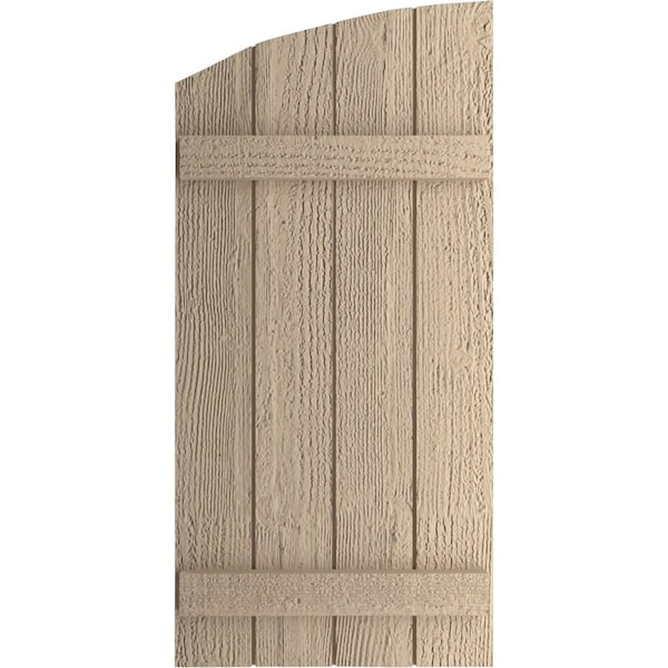 Ekena Millwork Rough Sawn 4 Board Joined Board-n-Batten w/Elliptical Top Faux Wood Shutters, 22W x 50H, PR - SHUBJL22X50RSPR