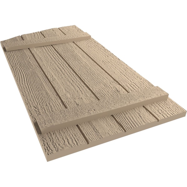 Ekena Millwork Rough Sawn 4 Board Joined Board-n-Batten w/Elliptical Top Faux Wood Shutters, 22W x 50H, PR - SHUBJL22X50RSPR