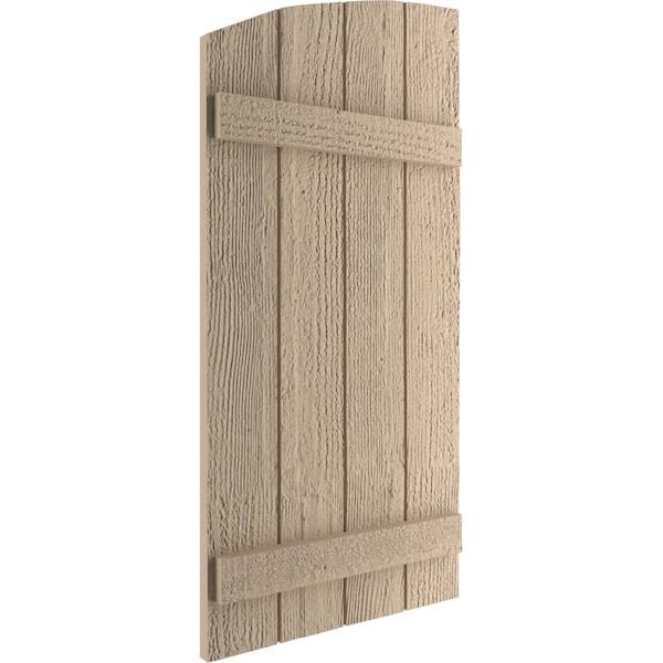 Ekena Millwork Rough Sawn 4 Board Joined Board-n-Batten w/Elliptical Top Faux Wood Shutters, 22W x 50H, PR - SHUBJL22X50RSPR