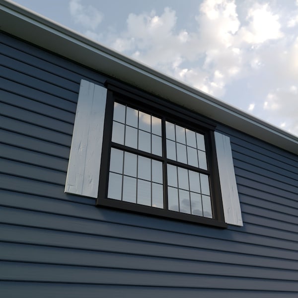 Ekena Millwork Rustic Two Board Joined Board-n-Batten Hand Hewn Faux Wood Shutters w/No Batten, 11W x 34H, PR - SHUBJN11X34HHPR
