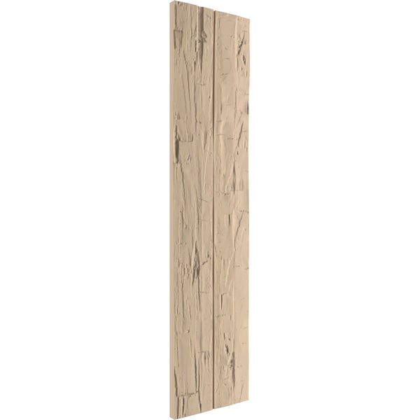 Ekena Millwork Rustic Two Board Joined Board-n-Batten Hand Hewn Faux Wood Shutters w/No Batten, 11W x 34H, PR - SHUBJN11X34HHPR