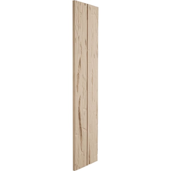 Ekena Millwork Rustic Two Board Joined Board-n-Batten Hand Hewn Faux Wood Shutters w/No Batten, 11W x 34H, PR - SHUBJN11X34HHPR