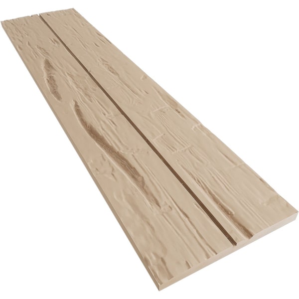 Ekena Millwork Rustic Two Board Joined Board-n-Batten Hand Hewn Faux Wood Shutters w/No Batten, 11W x 34H, PR - SHUBJN11X34HHPR
