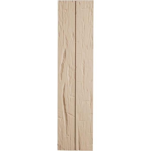 Ekena Millwork Rustic Two Board Joined Board-n-Batten Hand Hewn Faux Wood Shutters w/No Batten, 11W x 34H, PR - SHUBJN11X34HHPR