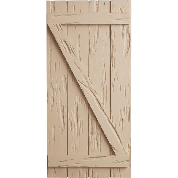Ekena Millwork Rustic Four Board Joined Board-n-Batten Pecky Cypress Faux Wood Shutters w/Z-Board, 22"W x 70"H - SHUBJZ22X70PCPR