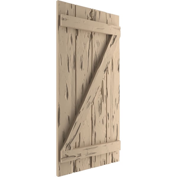 Ekena Millwork Rustic Four Board Joined Board-n-Batten Pecky Cypress Faux Wood Shutters w/Z-Board, 22"W x 70"H - SHUBJZ22X70PCPR