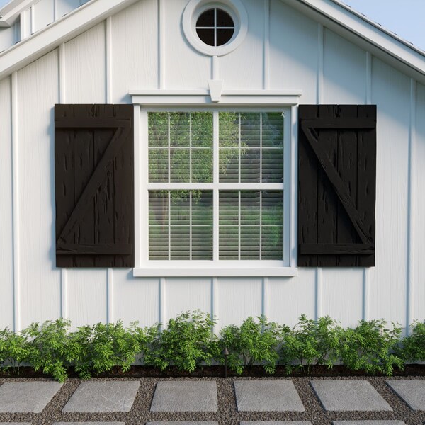 Ekena Millwork Rustic Four Board Joined Board-n-Batten Pecky Cypress Faux Wood Shutters w/Z-Board, 22"W x 70"H - SHUBJZ22X70PCPR