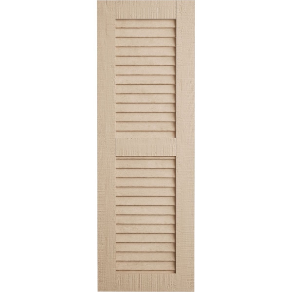Ekena Millwork Rustic Two Equal Louver Rough Cedar Faux Wood Shutters (Per Pair), Primed Tan, 18"W x 82"H - SHULV18X82RCPR