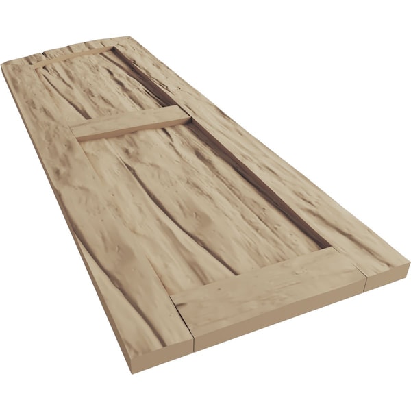 Ekena Millwork Riverwood 2 Equal Flat Panel w/Elliptical Top Faux Wood Shutters, 12W x 84H 80 Low Side, PR - SHUFPL12X84RWPR