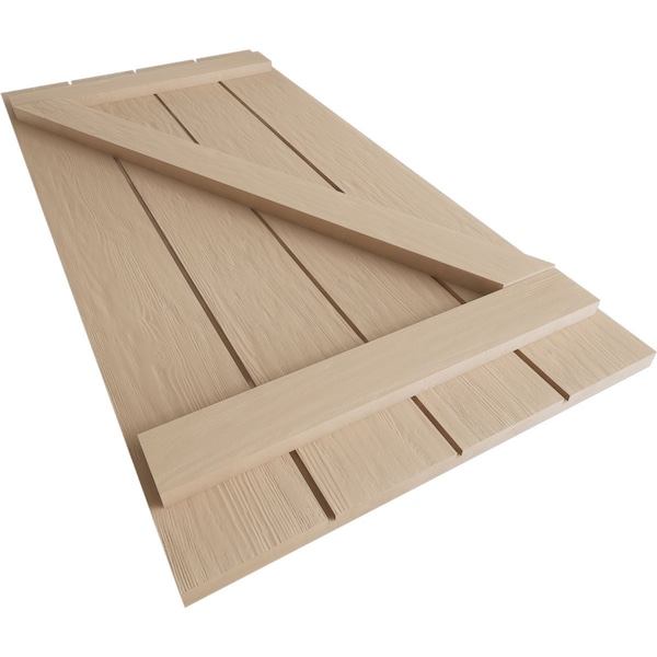 Ekena Millwork Rustic Four Board Joined Board-n-Batten Rough Sawn Faux Wood Shutters w/Z-Board, 22W x 72H, PR - SHUBJZ22X72RSPR