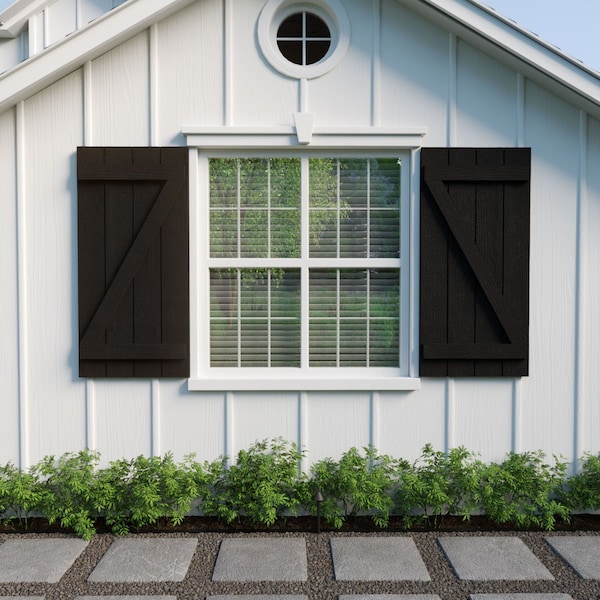 Ekena Millwork Rustic Four Board Joined Board-n-Batten Rough Sawn Faux Wood Shutters w/Z-Board, 22W x 72H, PR - SHUBJZ22X72RSPR