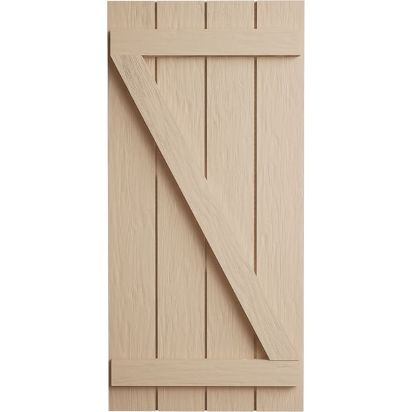 Ekena Millwork Rustic Four Board Joined Board-n-Batten Rough Sawn Faux Wood Shutters w/Z-Board, 22W x 72H, PR - SHUBJZ22X72RSPR