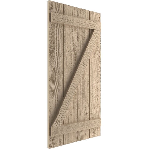 Ekena Millwork Rustic Four Board Joined Board-n-Batten Rough Sawn Faux Wood Shutters w/Z-Board, 22W x 72H, PR - SHUBJZ22X72RSPR