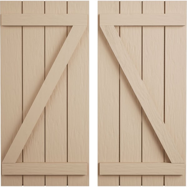 Ekena Millwork Rustic Four Board Joined Board-n-Batten Rough Sawn Faux Wood Shutters w/Z-Board, 22W x 72H, PR - SHUBJZ22X72RSPR