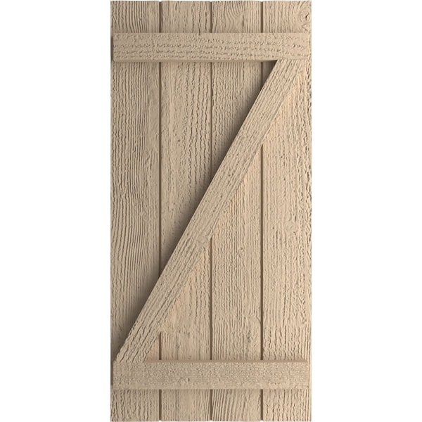 Ekena Millwork Rustic Four Board Joined Board-n-Batten Rough Sawn Faux Wood Shutters w/Z-Board, 22W x 72H, PR - SHUBJZ22X72RSPR