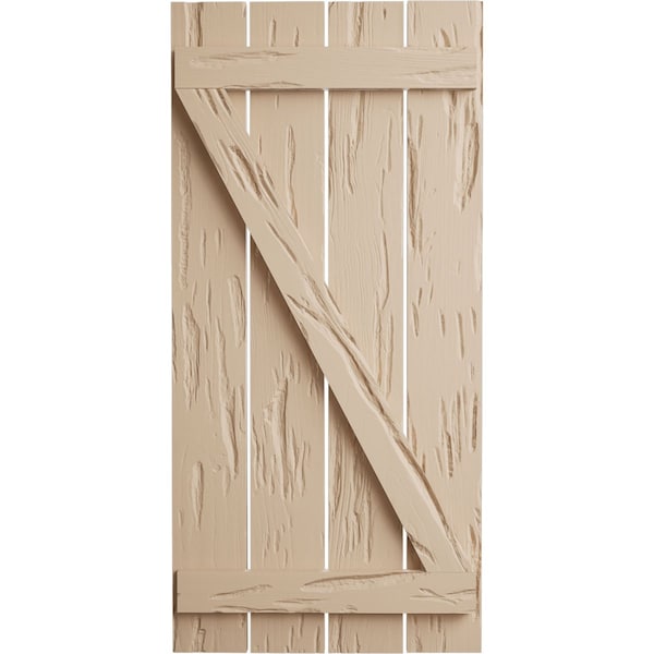 Ekena Millwork Rustic Four Board Spaced Board-n-Batten Pecky Cypress Faux Wood Shutters w/Z-Board, 23 1/2"W x 80"H - SHUBSZ23X80PCPR