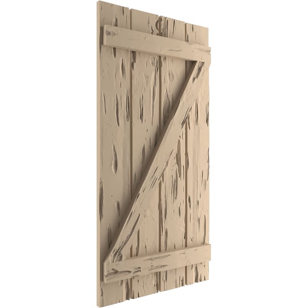 Ekena Millwork Rustic Four Board Spaced Board-n-Batten Pecky Cypress Faux Wood Shutters w/Z-Board, 23 1/2"W x 80"H - SHUBSZ23X80PCPR