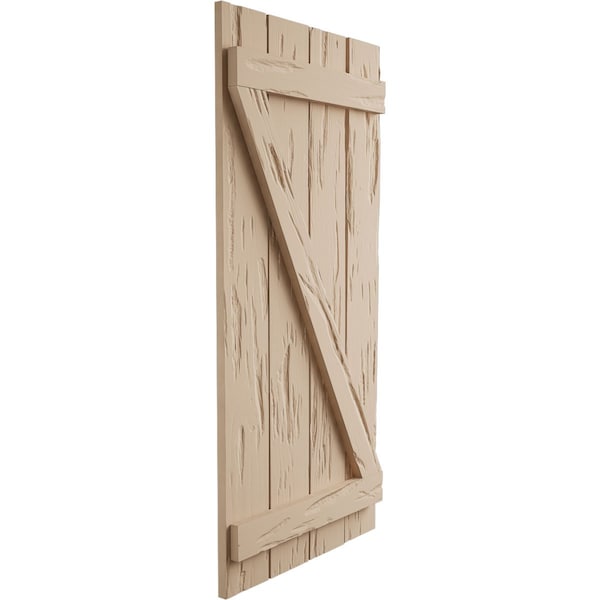 Ekena Millwork Rustic Four Board Spaced Board-n-Batten Pecky Cypress Faux Wood Shutters w/Z-Board, 23 1/2"W x 80"H - SHUBSZ23X80PCPR