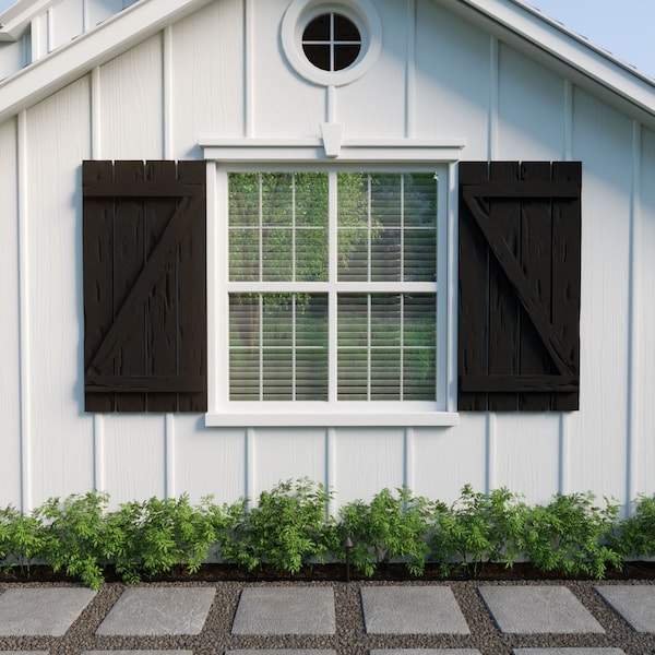 Ekena Millwork Rustic Four Board Spaced Board-n-Batten Pecky Cypress Faux Wood Shutters w/Z-Board, 23 1/2"W x 80"H - SHUBSZ23X80PCPR