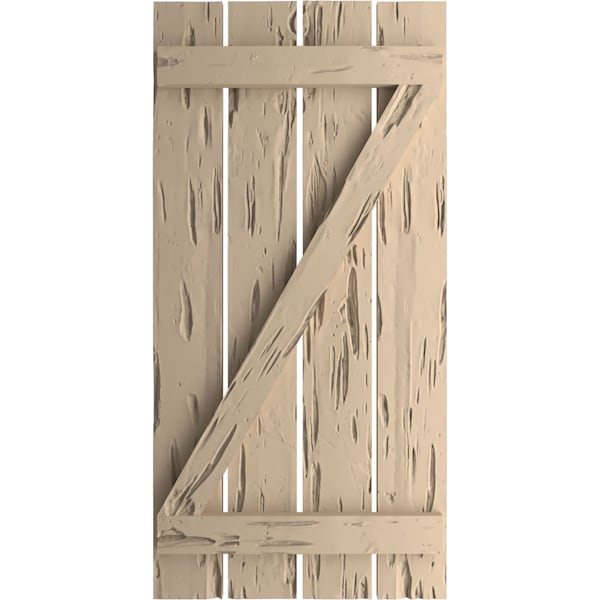 Ekena Millwork Rustic Four Board Spaced Board-n-Batten Pecky Cypress Faux Wood Shutters w/Z-Board, 23 1/2"W x 80"H - SHUBSZ23X80PCPR