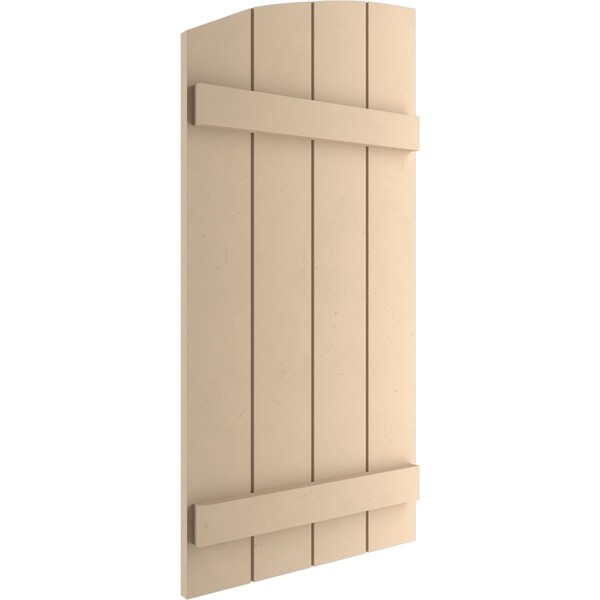Ekena Millwork Smooth 4 Board Joined Board-n-Batten w/Elliptical Top Faux Wood Shutters, 22W x 58H, PR - SHUBJL22X58SMPR