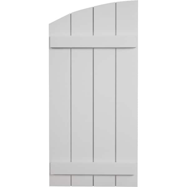 Ekena Millwork Smooth 4 Board Joined Board-n-Batten w/Elliptical Top Faux Wood Shutters, 22W x 58H, PR - SHUBJL22X58SMPR