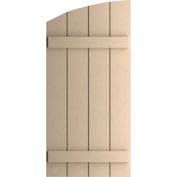 Ekena Millwork Smooth 4 Board Joined Board-n-Batten w/Elliptical Top Faux Wood Shutters, 22W x 58H, PR - SHUBJL22X58SMPR